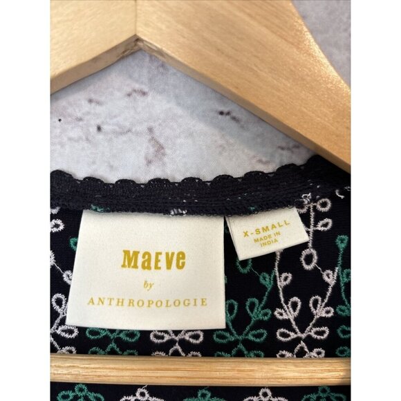 Maeve Anthropologie‎ Navy Blue Tank Top Tunic Embroidered Green Size XS - Picture 2 of 6